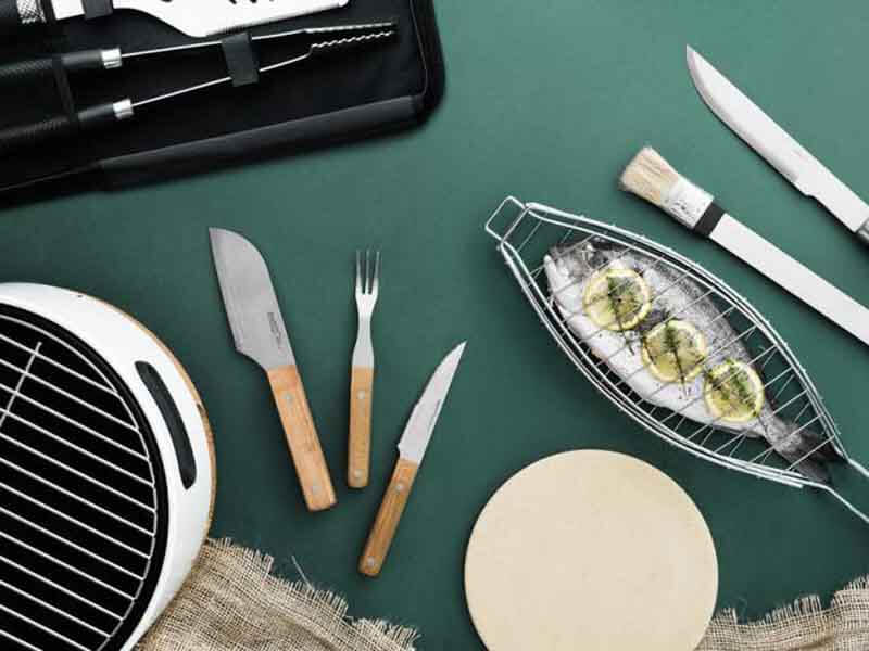 Outdoor Collection Barbecue Grill BBQ Tool Basket Fish Steak Meat Fork Tong Pizza Stone Steak Press